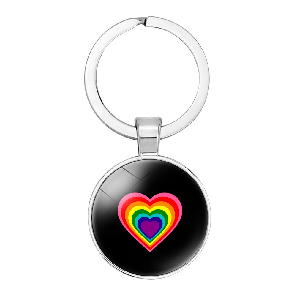 Rainbow Heart Black Keyring