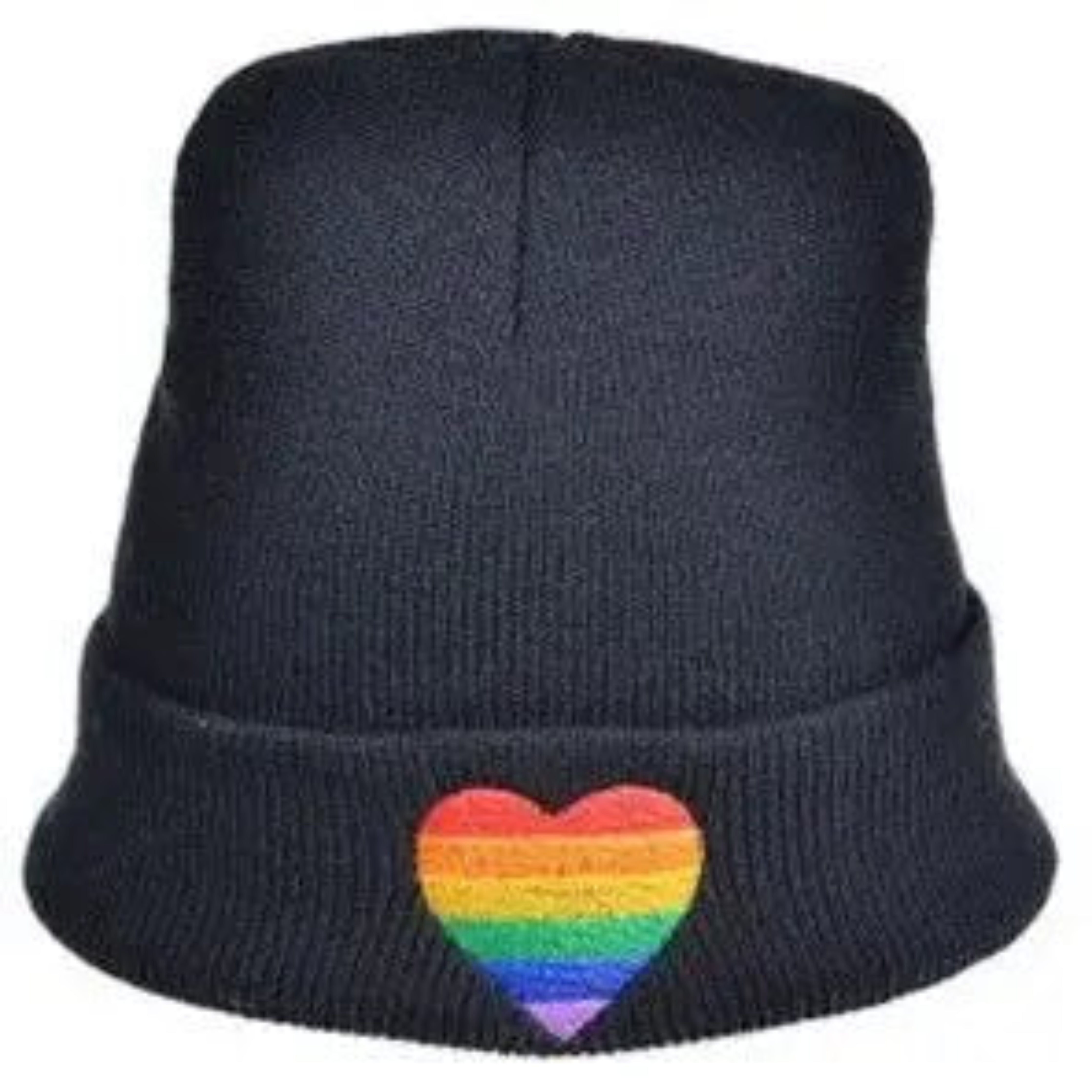 Black Beanie Hat WIth Pride Love Heart